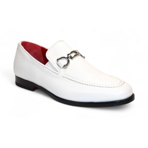 Emilio Franco "Edgardo" White Genuine Italian Deer Skin Leather Loafers.